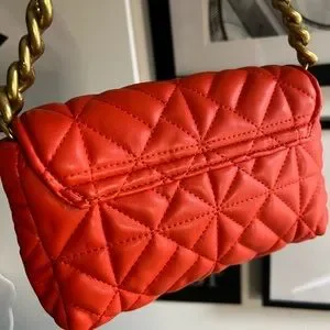 Zara | Bags | Orange Quilted Bag With Gold Chain | Poshmark
